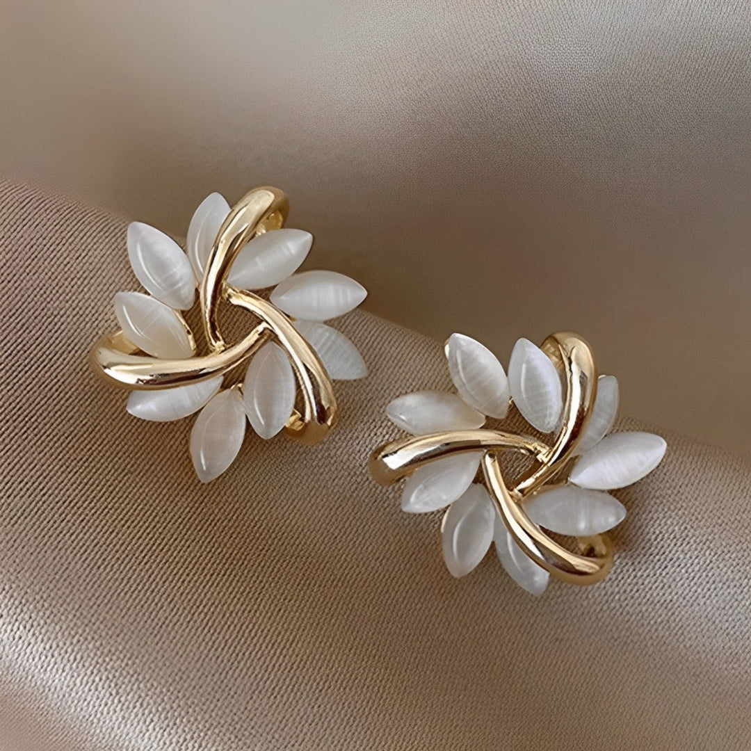 Courtney - Opal Moon-Petal Stud Earrings in Gold