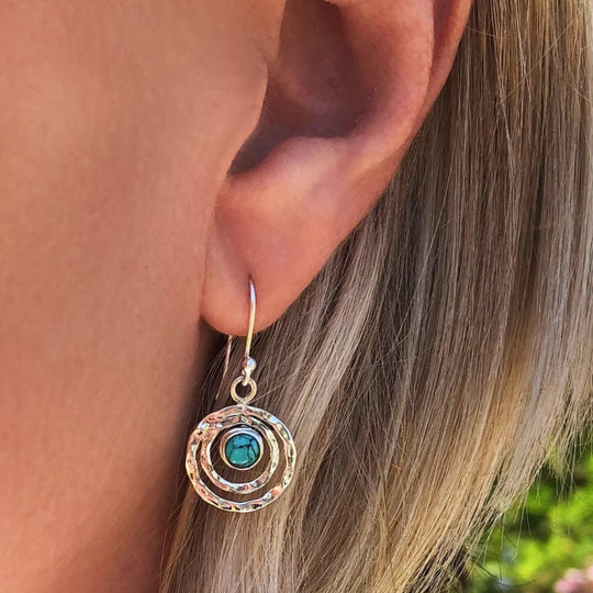 Emma - Boho Saturn Earrings with Turquoise Stone in Silver and Gold