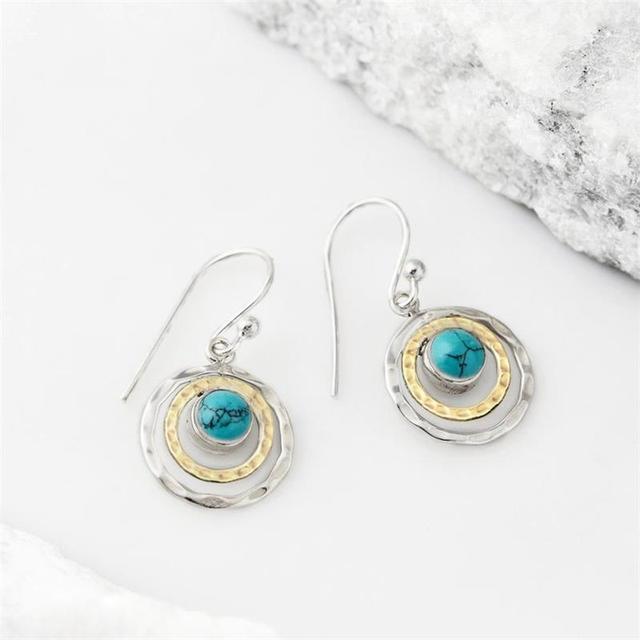 Emma - Boho Saturn Earrings with Turquoise Stone in Silver and Gold