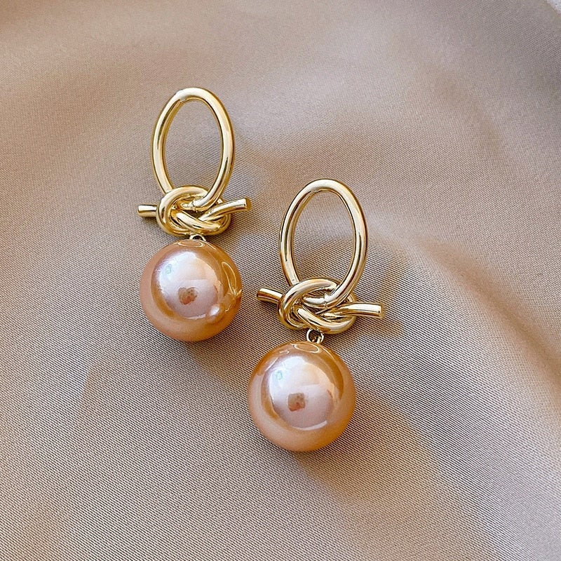 Kylie - Vintage Pearl Loop Earrings in Gold