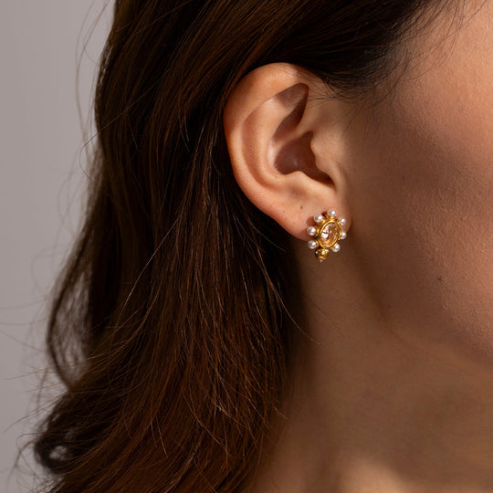 Elegant Golden Earrings & Natural Pearls